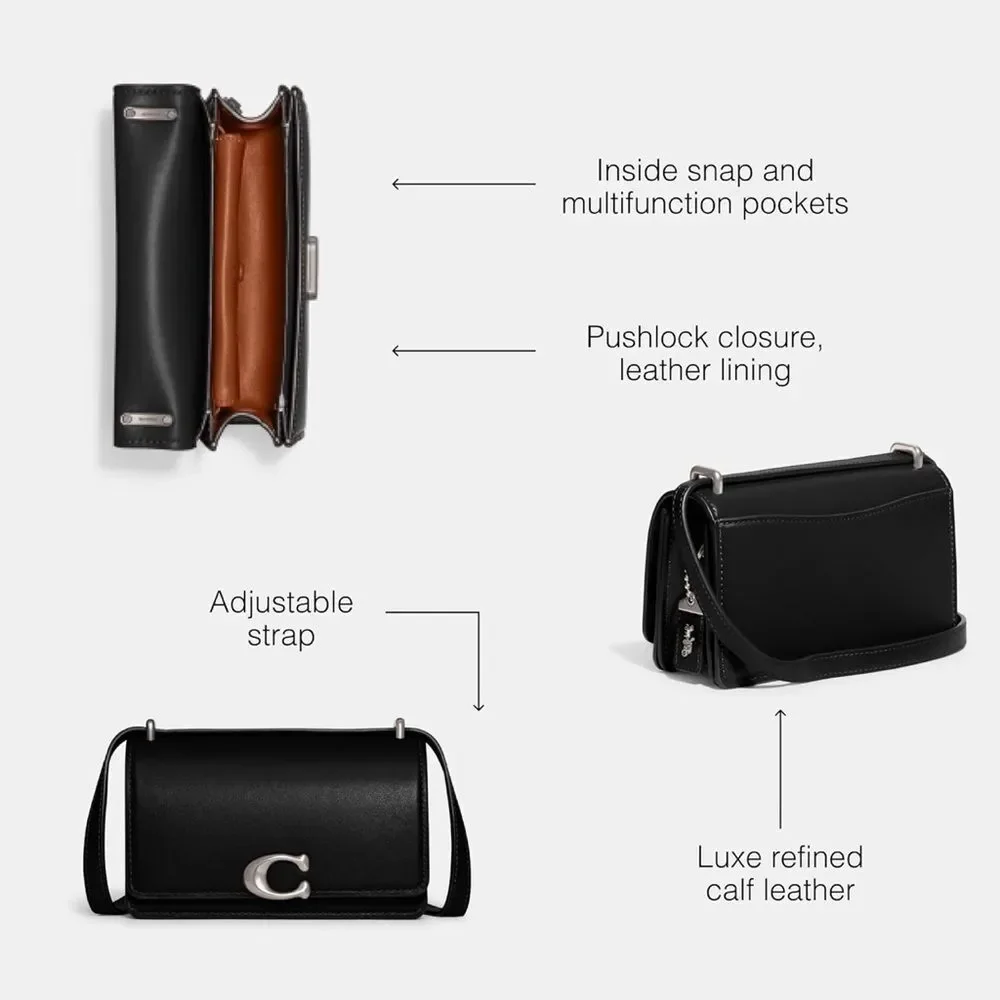 NWT Coach Bandit Crossbody Bag Luxe Refined Calf Leather Black Silver CD724 - Picture 5 of 16